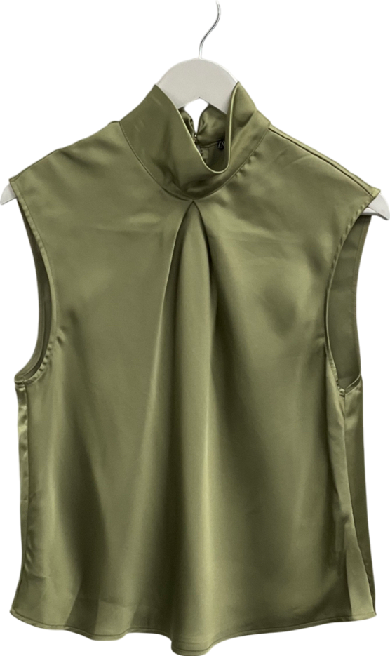 ZARA Green Sleeveless Satin Top UK S