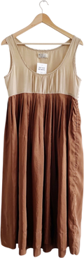 WYETH Two-tone Brown Silk Midi Dress UK S