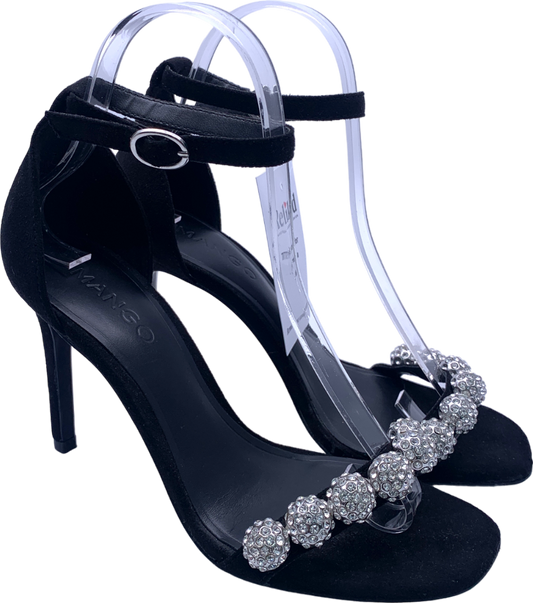MANGO Black Diamante Embellished Heeled Sandals UK 3 EU 36 👠