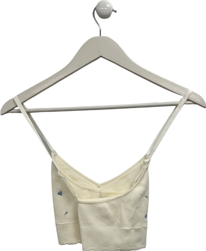 boux avenue Cream Floral Embroidered Seamless Crop Top UK L