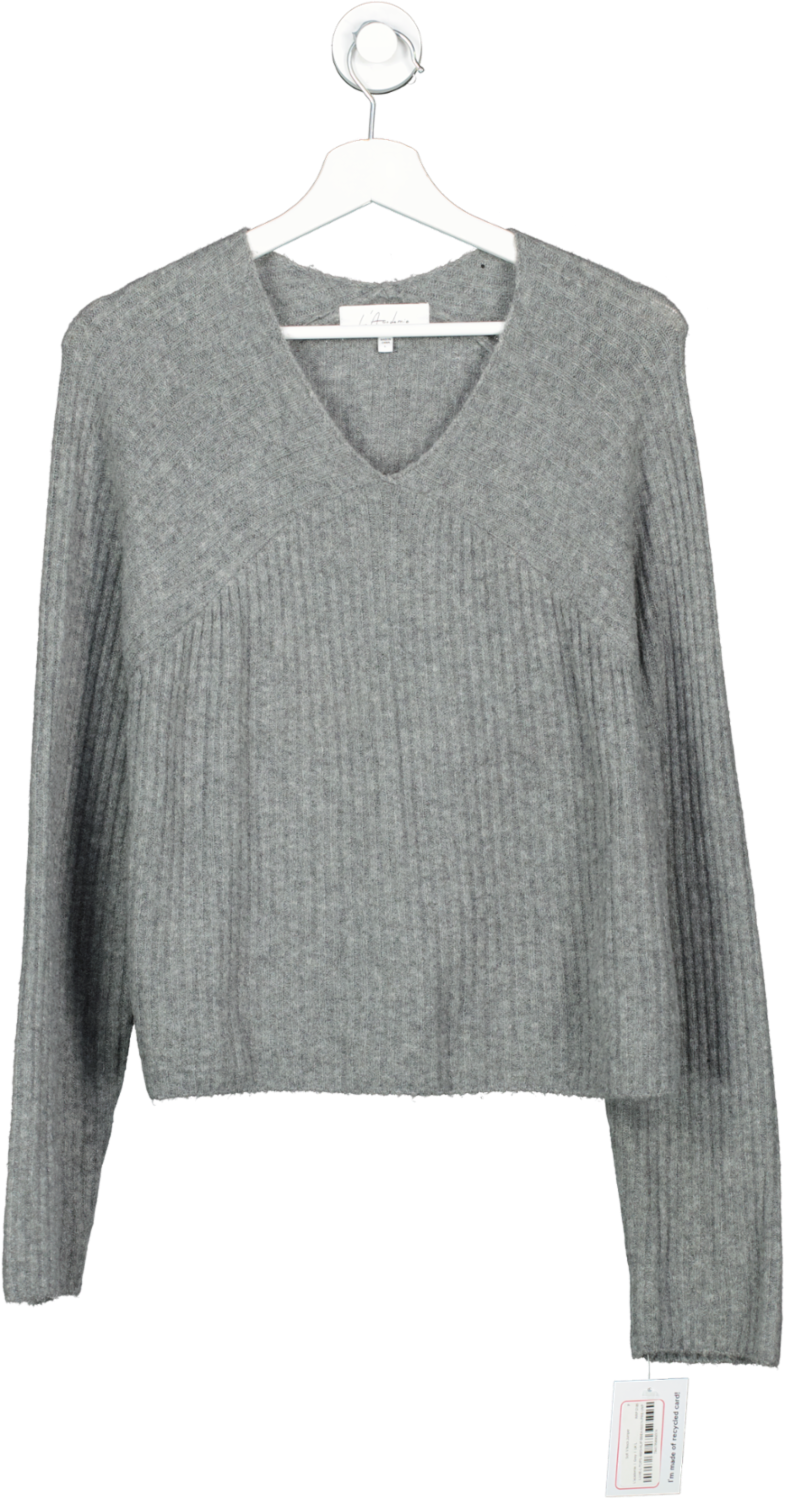 L'academie Grey Soft V Neck Jumper UK L