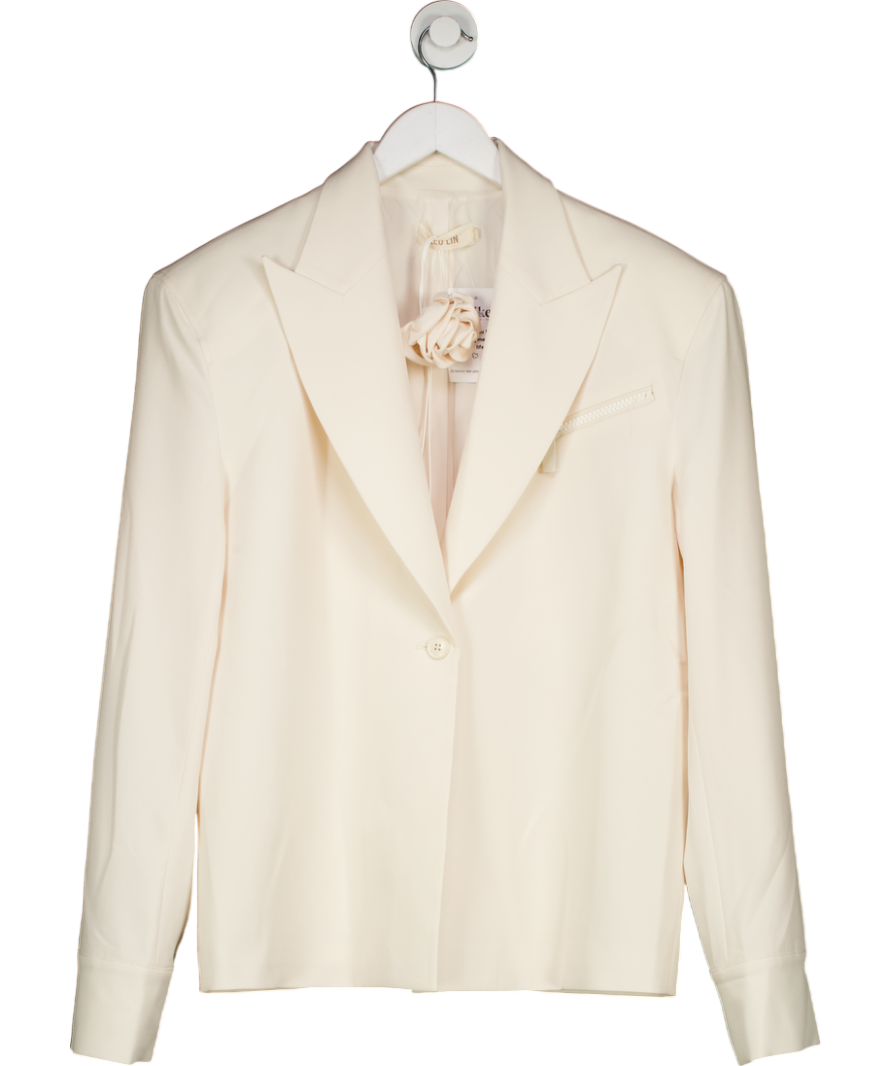 Leo Lin Cream Jovanna Blazer With 3d Rose Necktie UK S