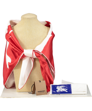 Burberry Red / White Ekd 90x90cm Split Horse Two-tone 100% Silk Scarf One Size