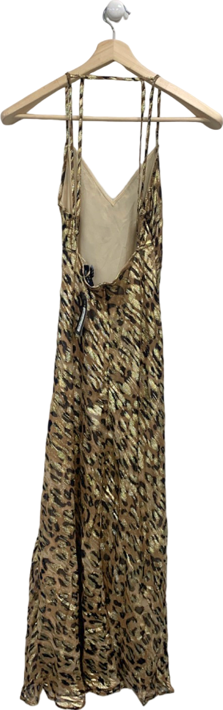 New Look Gold Leopard Print Bias Slip Dress UK 8