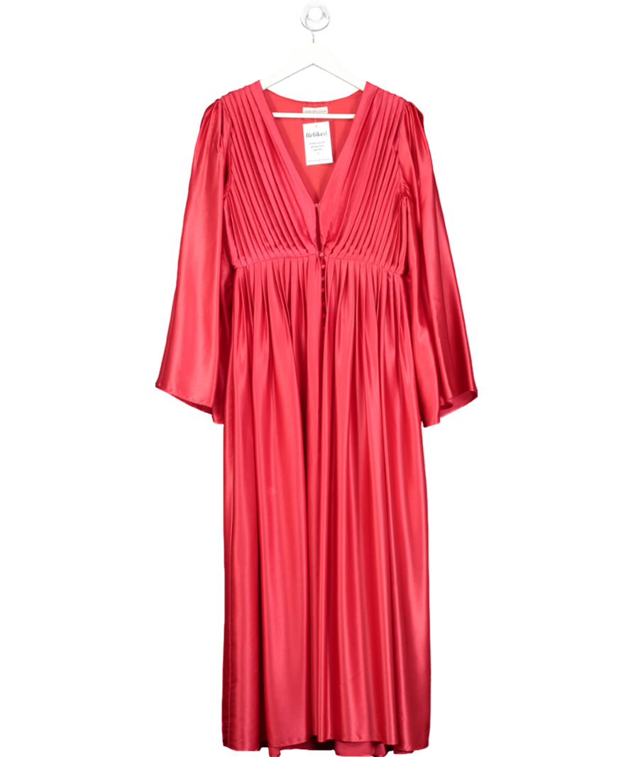 AARI Red Silk Pleated Maxi Dress UK 8
