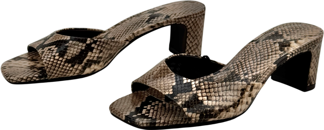 M&S Beige Snake Print Block Heel Mules UK 4 EU 37 👠