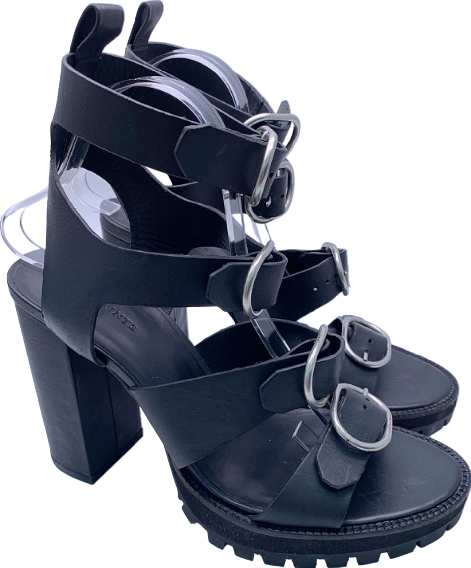 AllSaints Black Osuna Leather Strappy Heeled Sandals EU 40