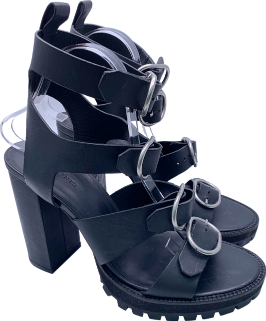 AllSaints Black Osuna Leather Strappy Heeled Sandals EU 40