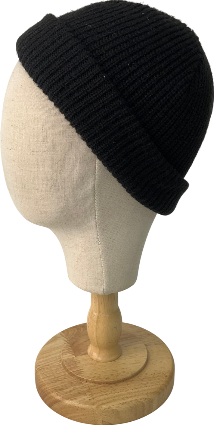 Weekday Black Fold Knit Wool Blend Beanie One Size