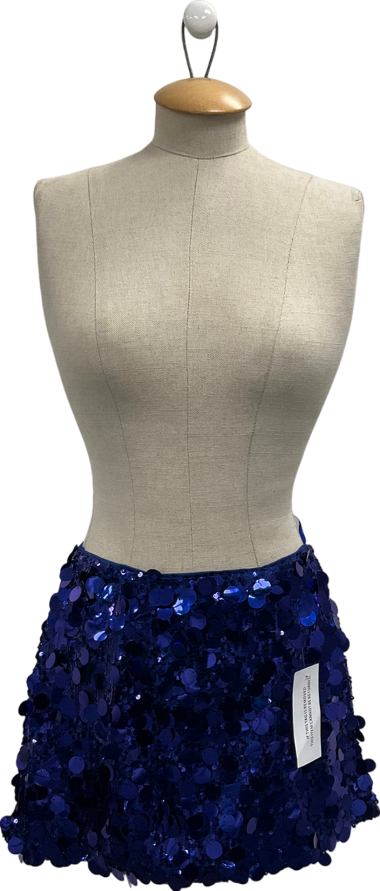 Amy Lynn London Micro Mini Skirt In Cobalt Blue Sequins UK 6