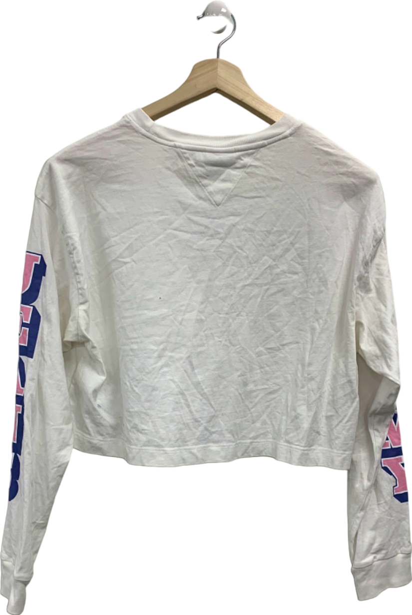 Tommy Jeans White Cropped Long Sleeve Top UK XL