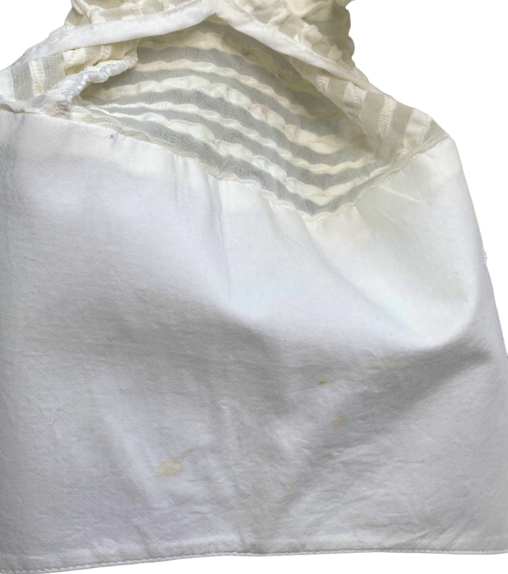 Rayure Paris Vintage White Sheer Striped dramatic collar Blouse UK L