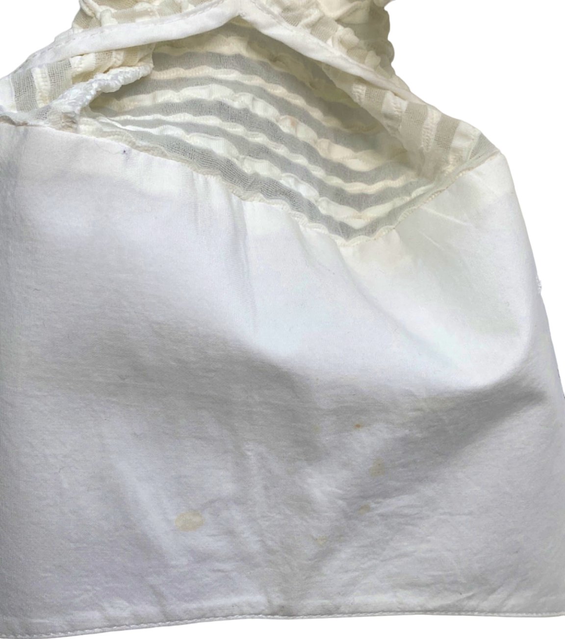 Rayure Paris Vintage White Sheer Striped dramatic collar Blouse UK L