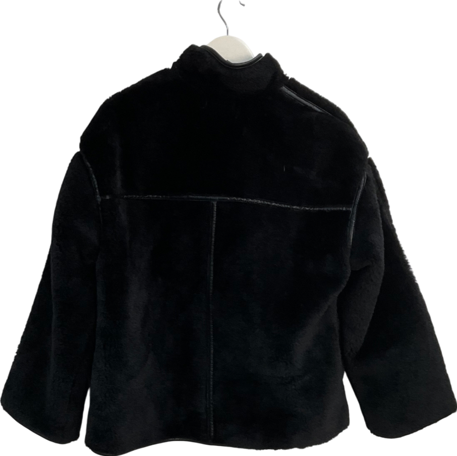 Next Black Faux Fur And Leather Effect Coat UK M