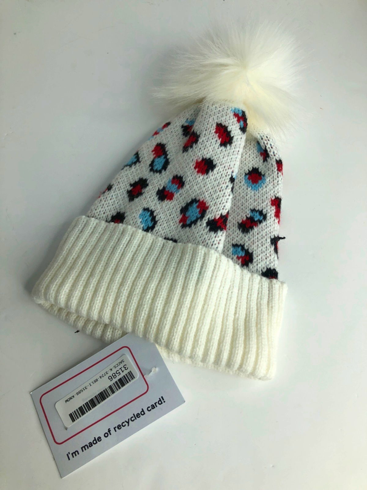 White Leopard Print Bobble Hat One Size