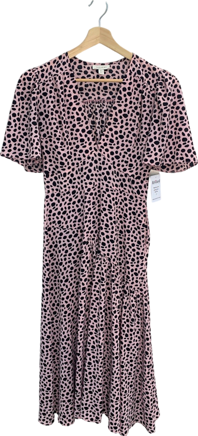 Topshop Pink Leopard Print Midi Dress UK 10