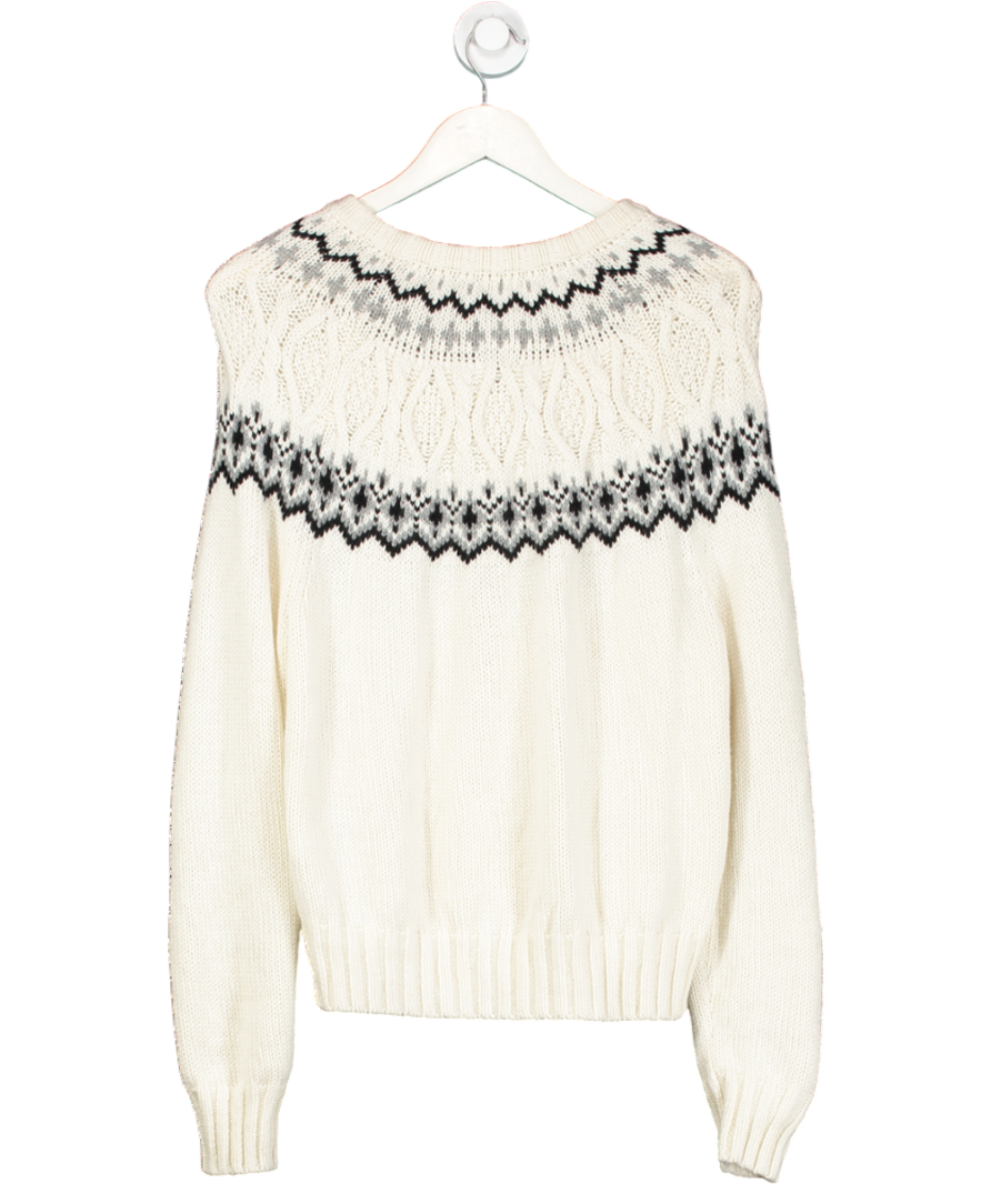 Lily Silk Cream Fair Isle Crewneck Sweater UK XS