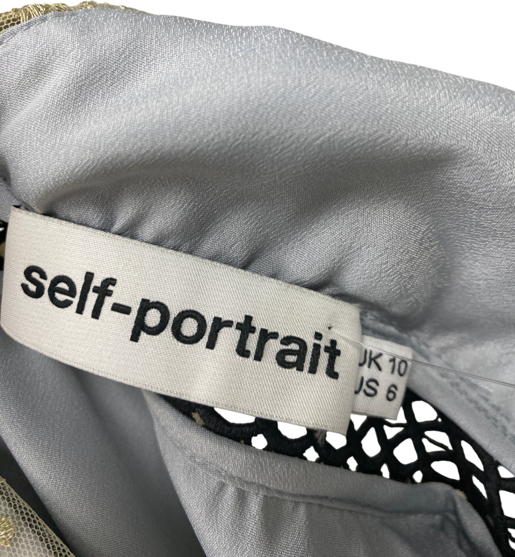 Self-Portrait Metallic Embroidered Mesh Tiered Dress UK 10