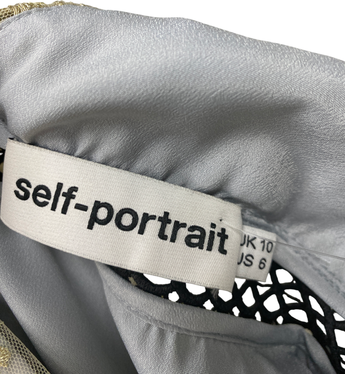 Self-Portrait Metallic Embroidered Mesh Tiered Dress UK 10