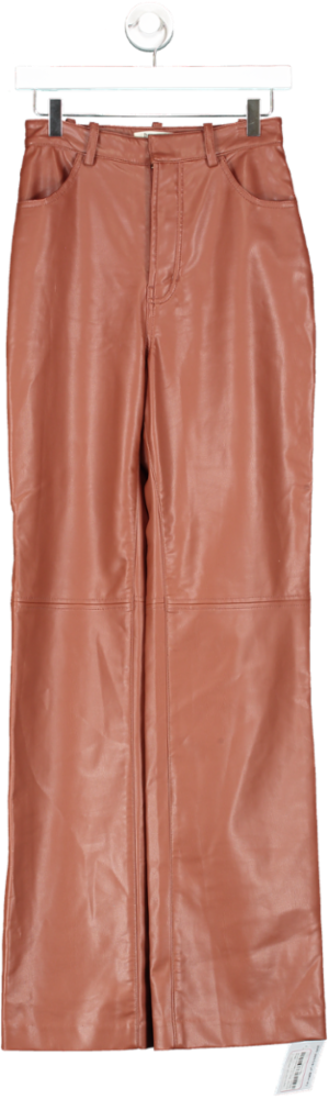 House of CB Brown Inaya Tan Stretch Vegan Leather Trousers UK S