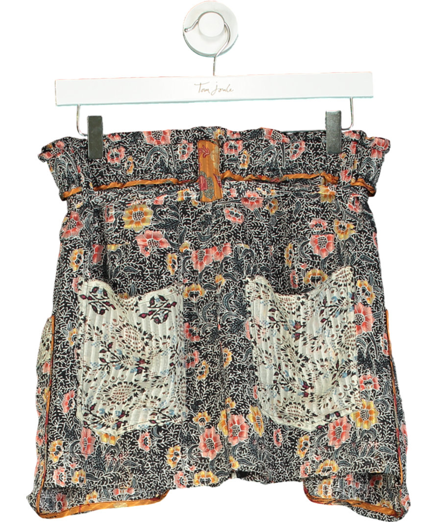 Isabel Marant Black Floral Print Silk Belted Mini Skirt UK 10