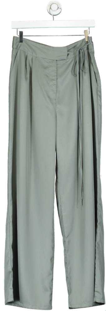 PrettyLittleThing Sage Green High-Waisted Wide Leg Trousers UK 10