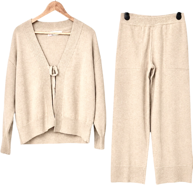 FREE PEOPLE BEACH 2-piece Knitted Beige Solar Sweater Lounge Set UK L