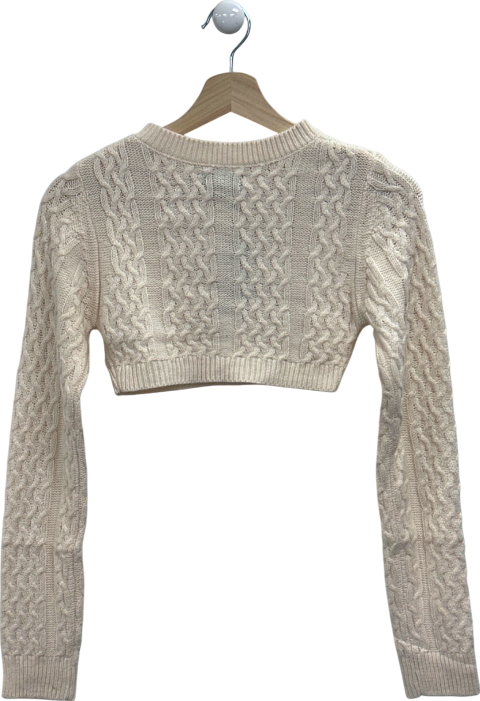 PrettyLittleThing Cream Cable Knit Cropped Cardigan UK S