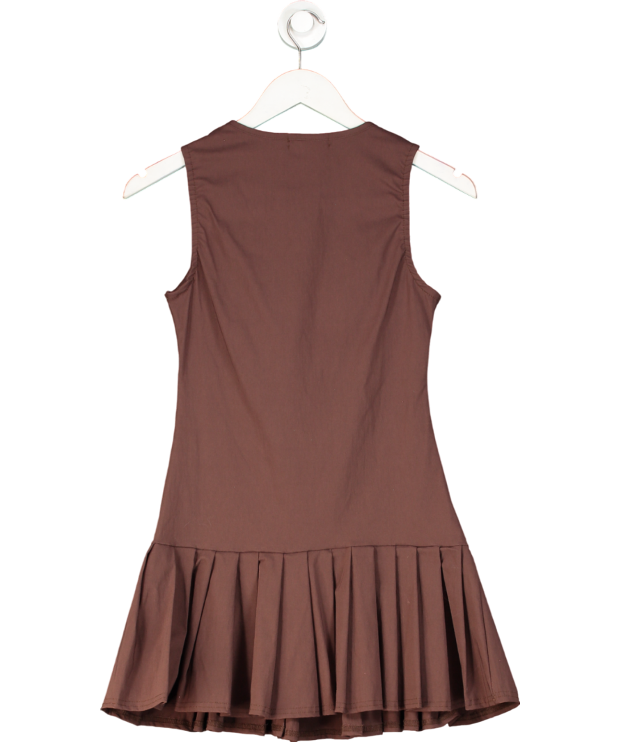Ego Racer Neck Pleated Hem Mini Dress In Chocolate Brown UK 12