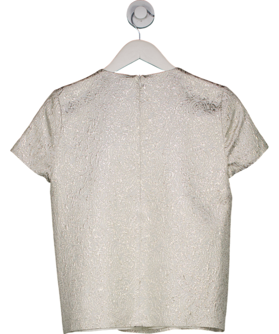 Tara Jarmon Metallic Silver Jacquard Short Sleeve Top UK 8