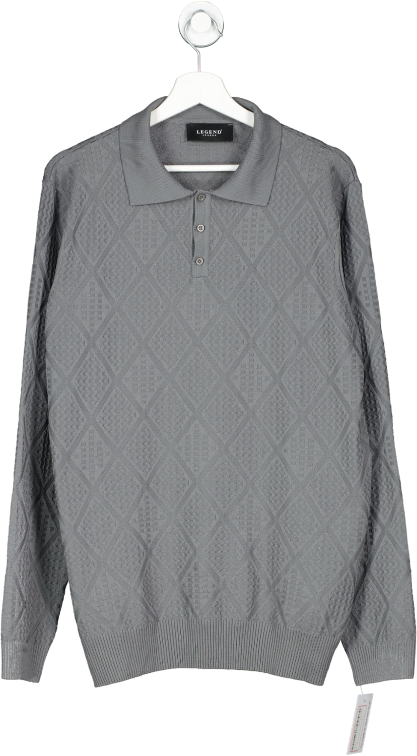 Legend Grey Long Sleeved Diamond Jacquard Polo UK L