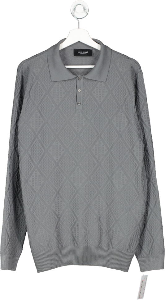 Legend Grey Long Sleeved Diamond Jacquard Polo UK L