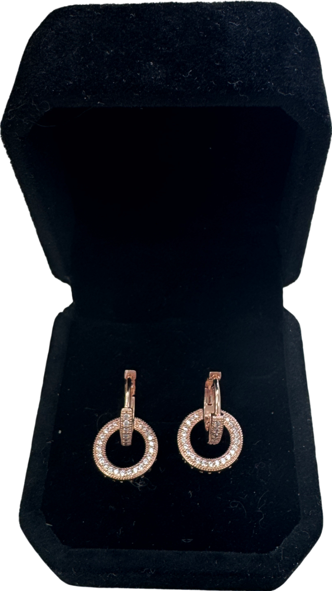 Pandora Metallic Sparkling Rose Gold Pave Huggie Double Hoop Earrings