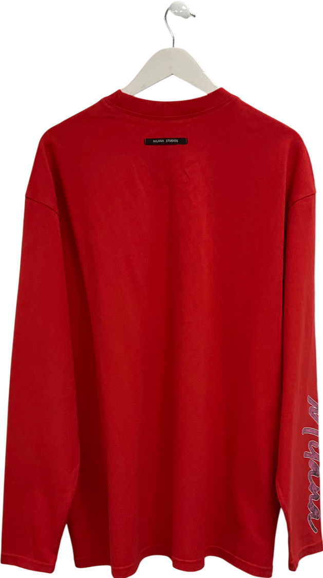 milana Red Logo Printed Crew Neck Sweater UK L
