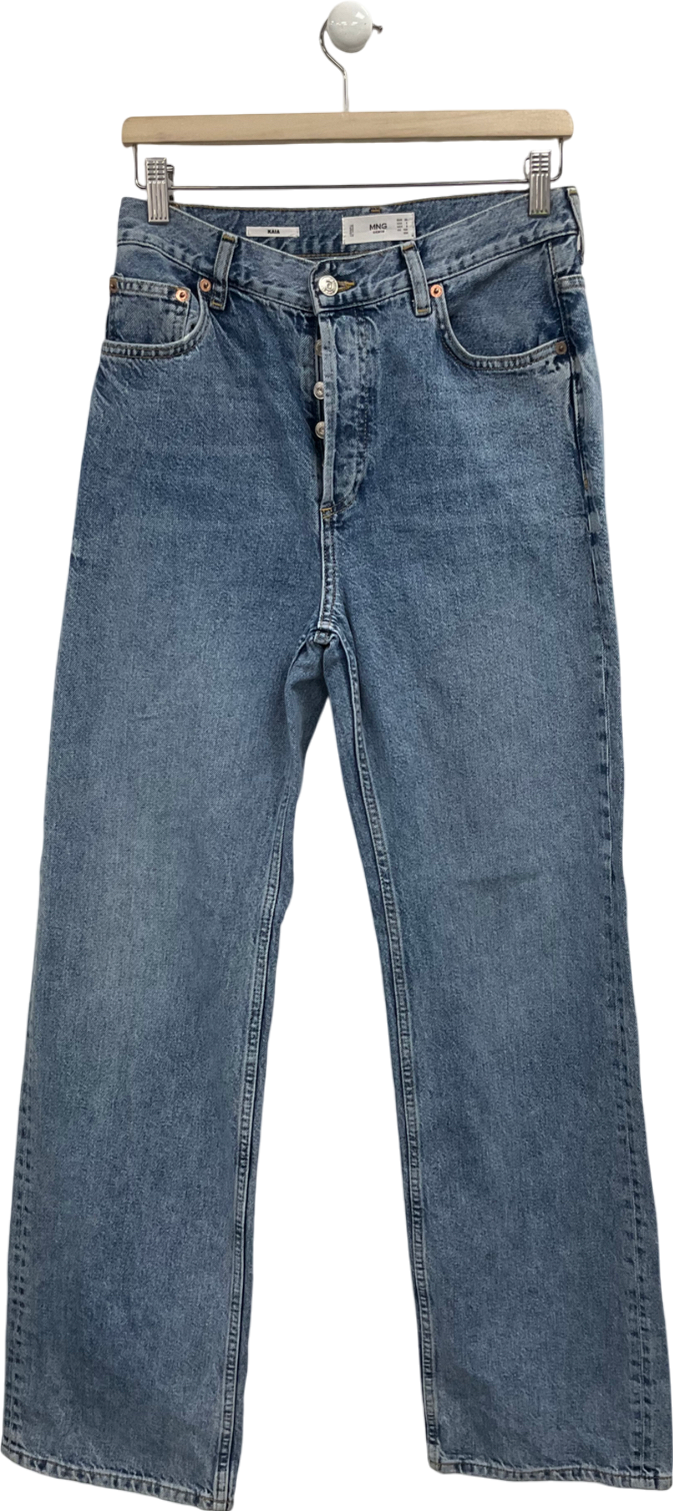 MANGO Blue Kaia High Rise Straight Keg Jeans UK 10