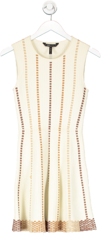 BCBGMAXAZRIA Beige Ribbed Swing Mini Dress UK XXS
