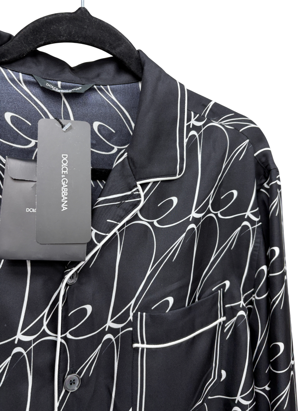 Dolce & Gabbana Black Silk Dg Print Pyjama Shirt UK M