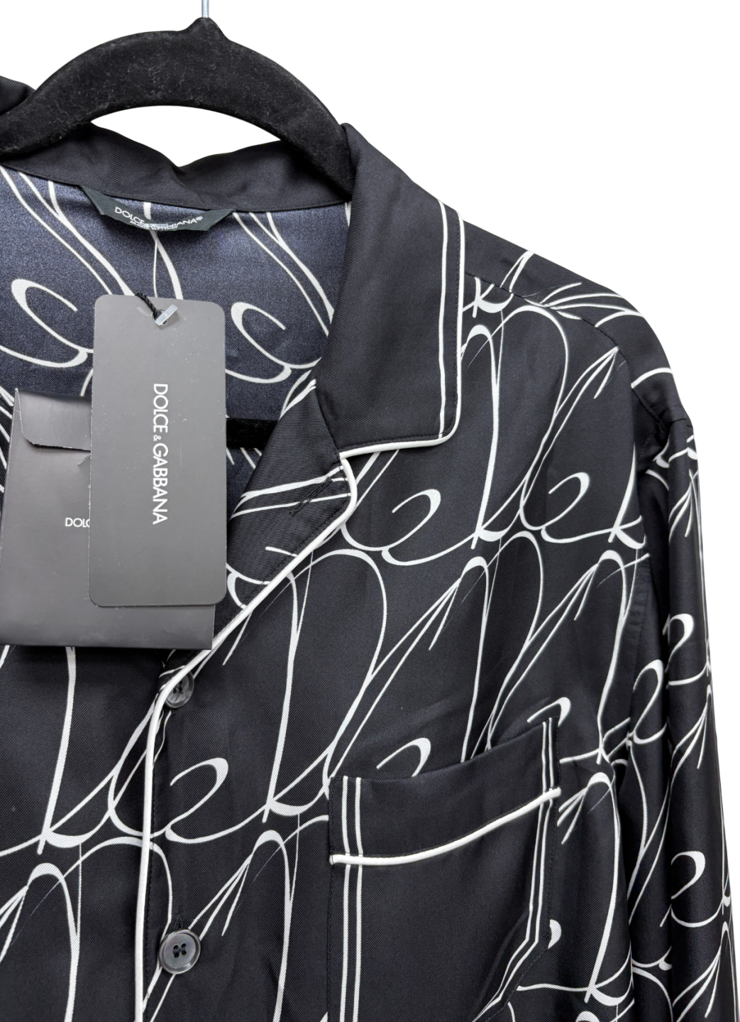 Dolce & Gabbana Black Silk Dg Print Pyjama Shirt UK M