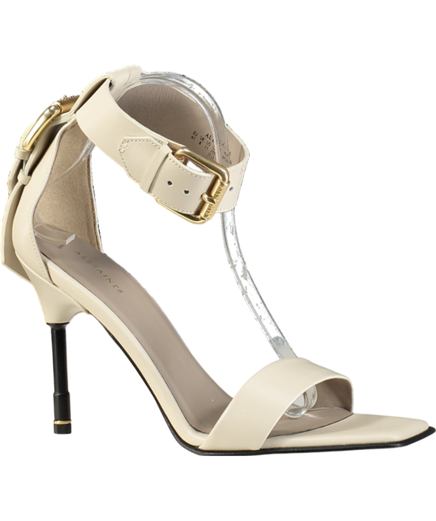 All Saints White Noir Leather High Metal Heel Sandals UK 8 EU 41 👠