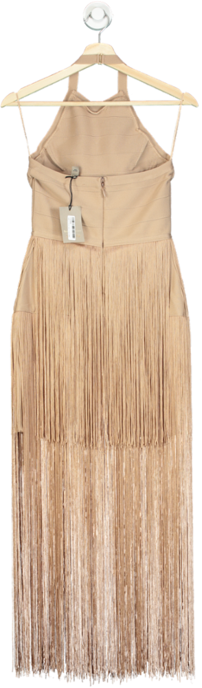 River Island Beige Fringe Halterneck Dress UK 6