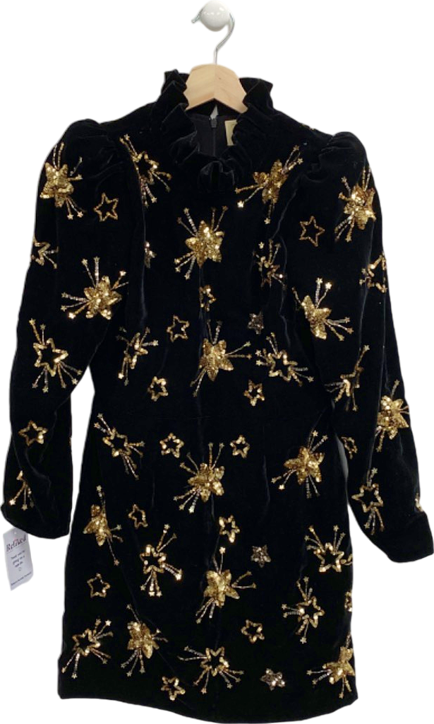 Queens of Archive Black and Gold Embellished Velvet Mini Dress S