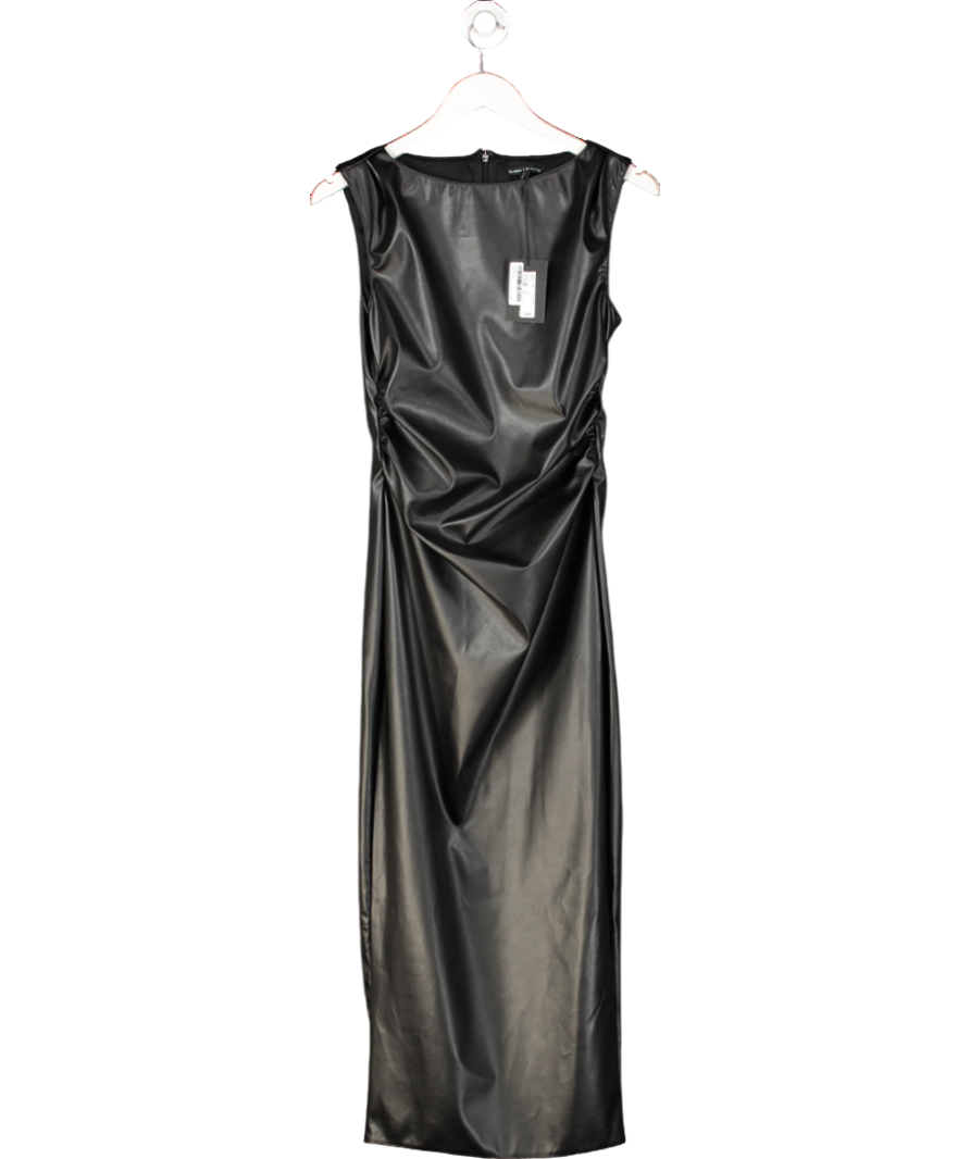 River Island Black Ruched Faux Leather Midi Dress UK S