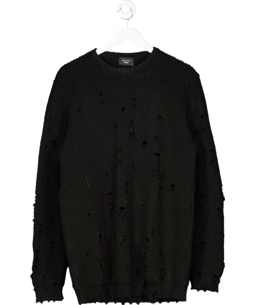 Family First Black X Xenia Distressed Knit Jumper UK L