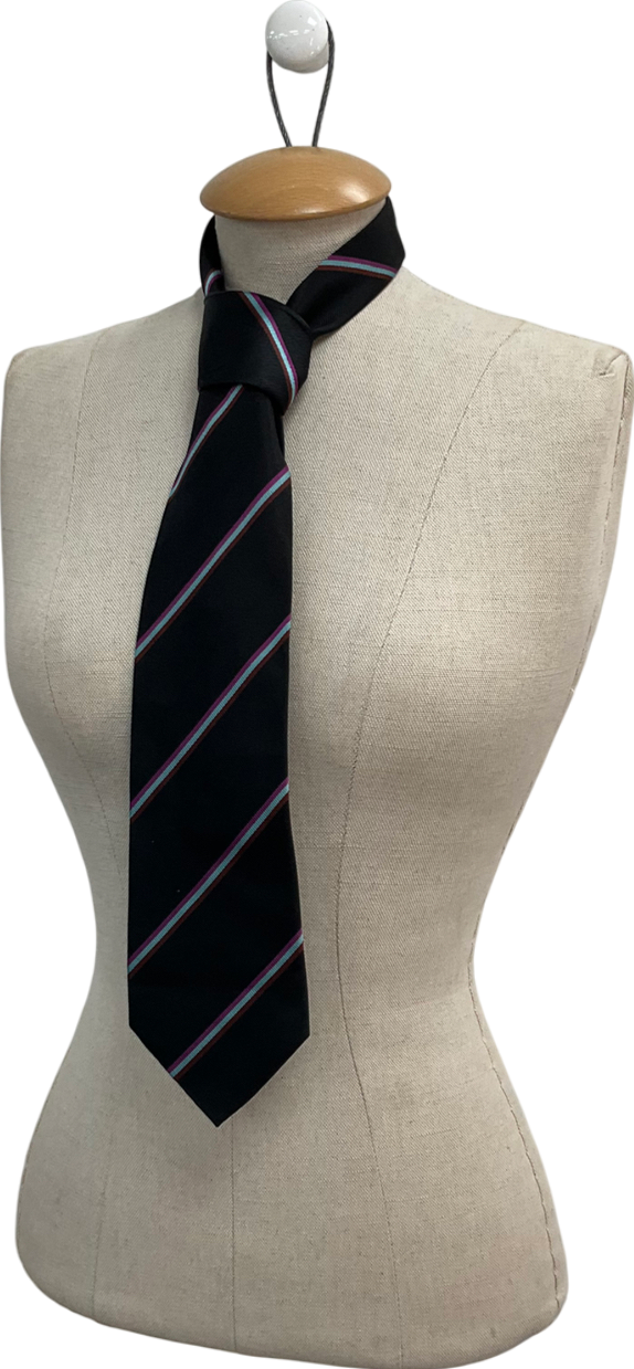 Black Silk Striped Tie One Size
