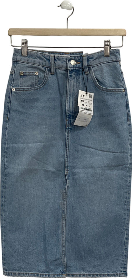 ZARA Blue Denim Crossover Midi Skirt UK XS