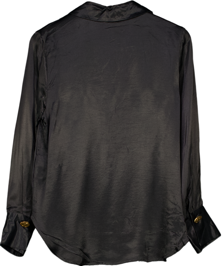 Reserved Black Button Detail Satin Shirt UK M