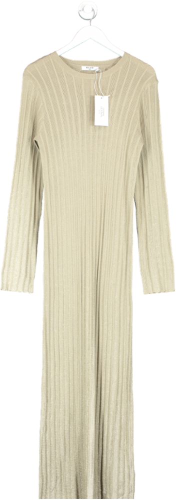 NA-KD Beige X Georgina Lennon Ribbed Detail Knitted Maxi Dress UK L