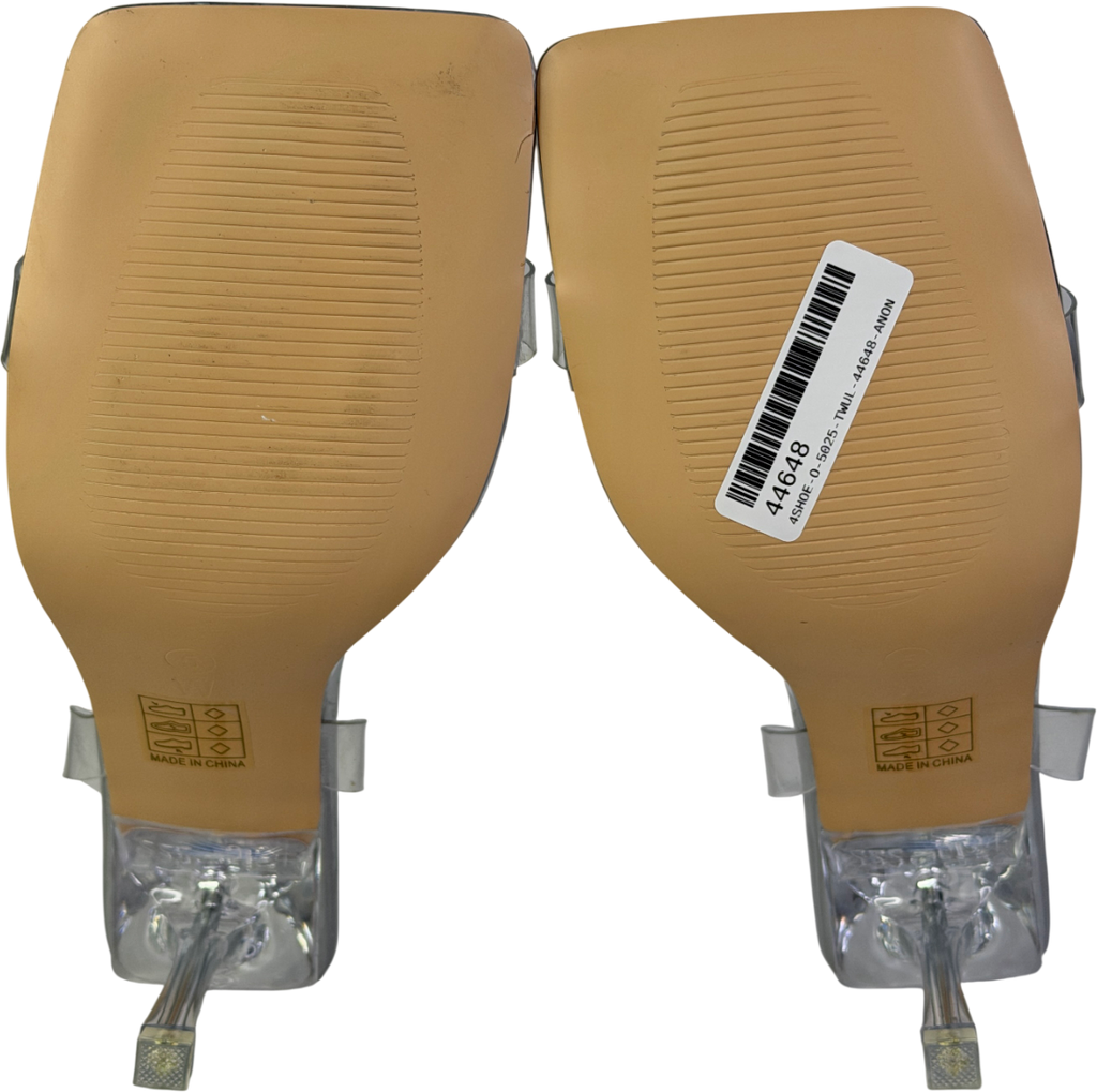 Public Desire Metallic Silver Perspex Wide Fit Square Toe Slingback Mid Heels UK 5 EU 38 👠