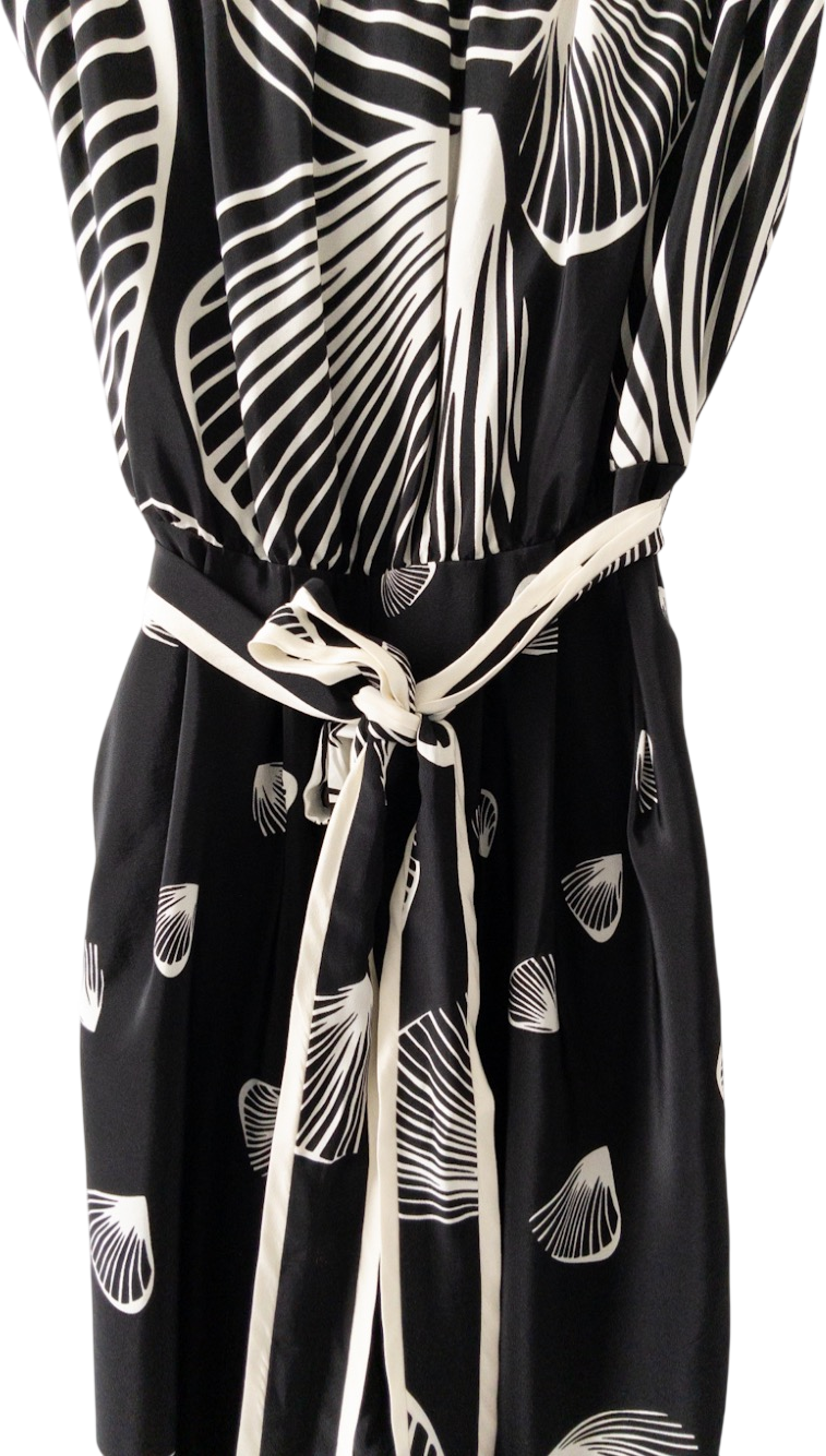 TIBI New York Black / Ivory Silk Belted Strapless Balloon Leg Jumpsuit UK 10