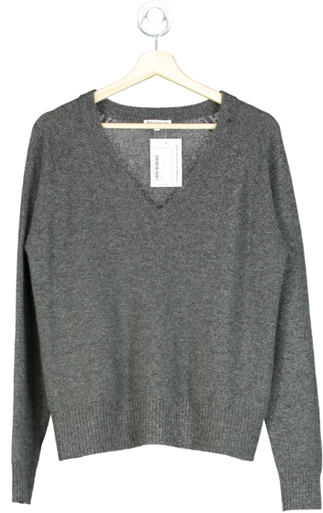 Reformation Grey V-Neck Cashmere Jumper UK M